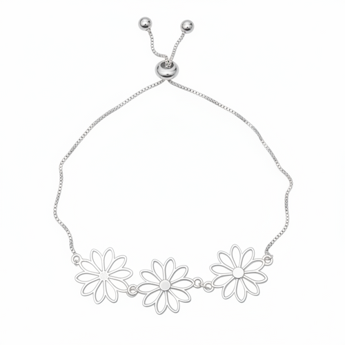 Adjustable Flower Bracelet with Triple Flower Design in Silver Plate - Shopthatapp.ca