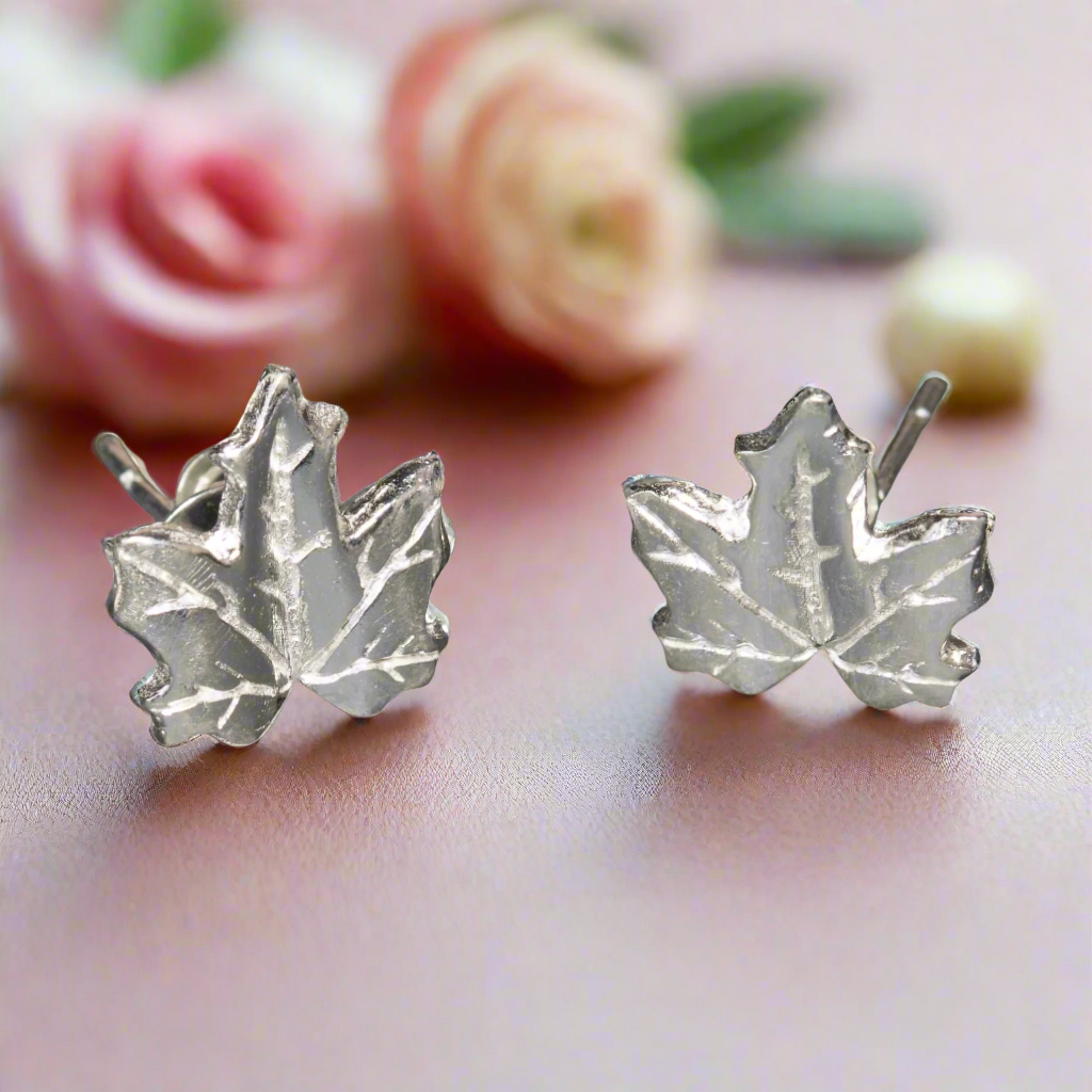 Maple Leaf Silver Plate Earrings - Elegant Stud Design - Shopthatapp.ca