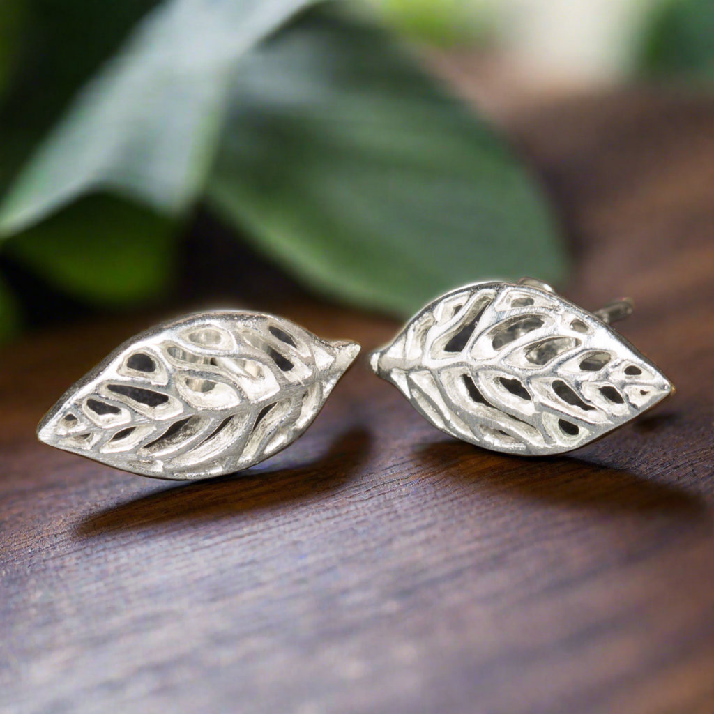 Open Leaf Stud Earrings in Silver Plate - Shopthatapp.ca