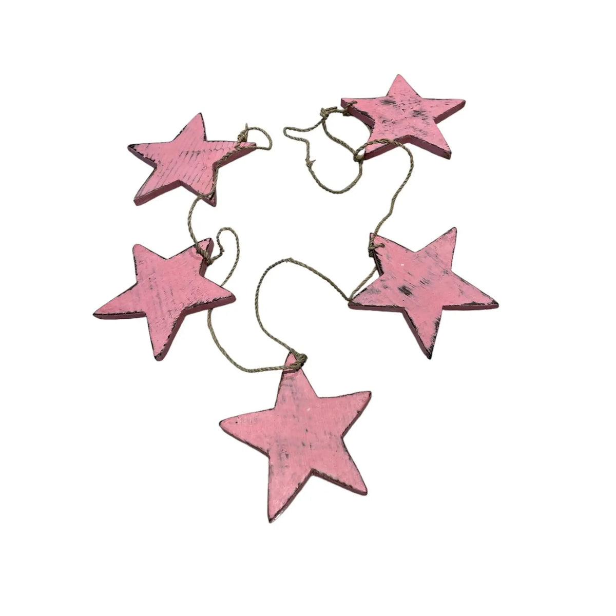 String of 5 hanging wooden star decor by Suzie Blue Canada, perfect for home decoration and wall display.