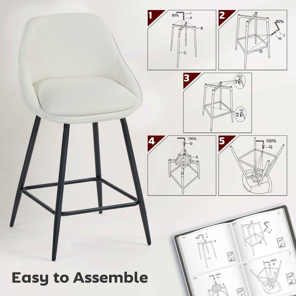 Reece 26" Counter Height Stools with Swivel and Backrest-Set of 2-Cream White