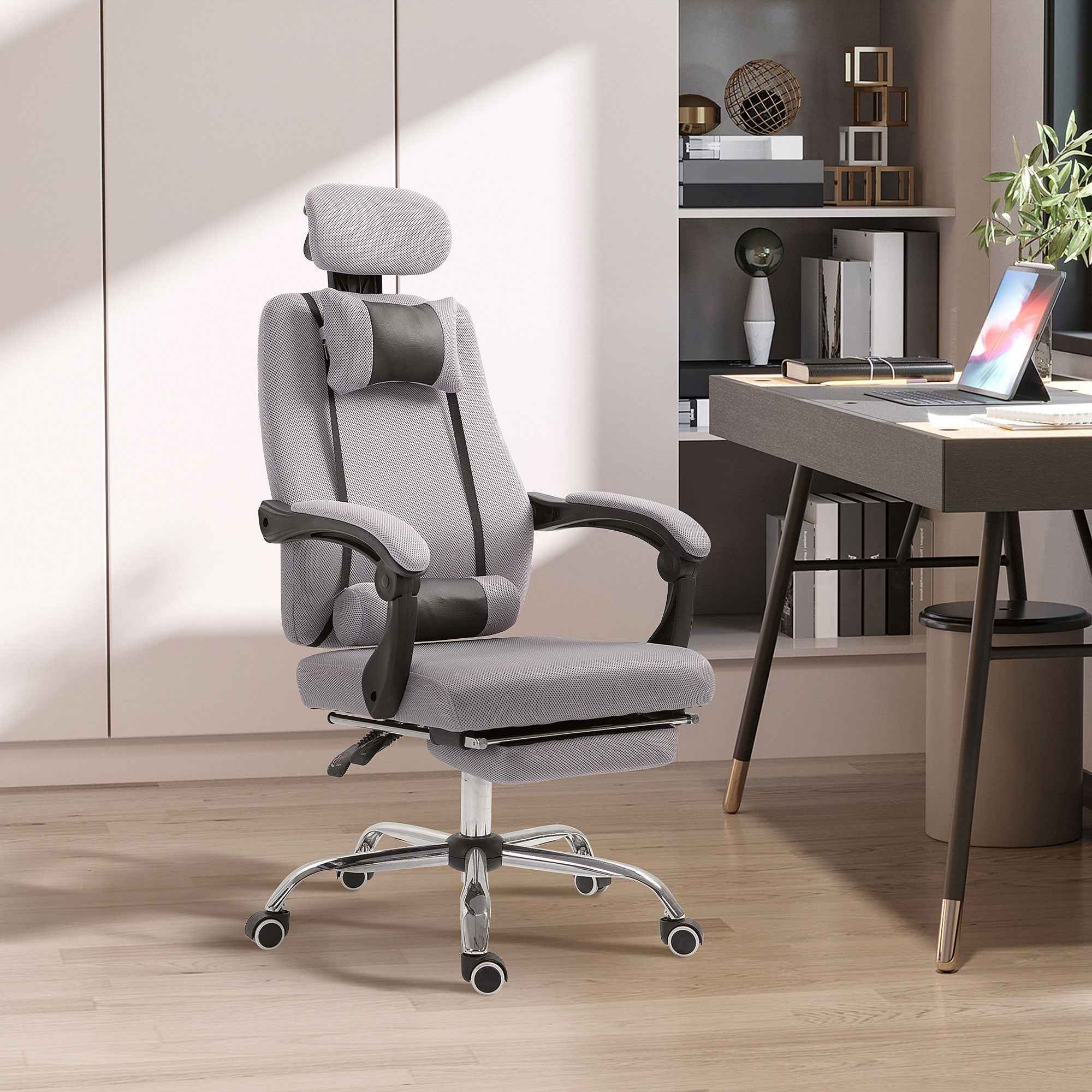 Brady Ergonomic Executive High Back Office Chair with Footrest and Lumbar Support-Grey