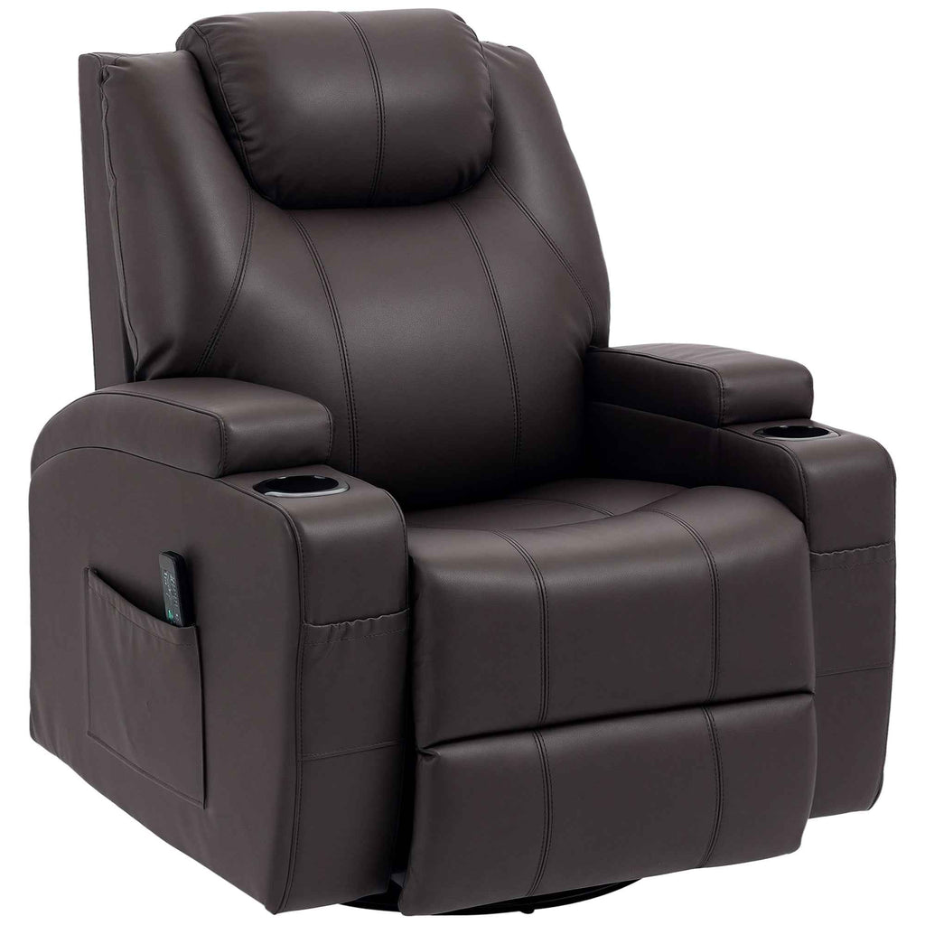 Brady Massage Recliner Chair with Swivel, Rocker Features and 8 Vibration Points-Brown