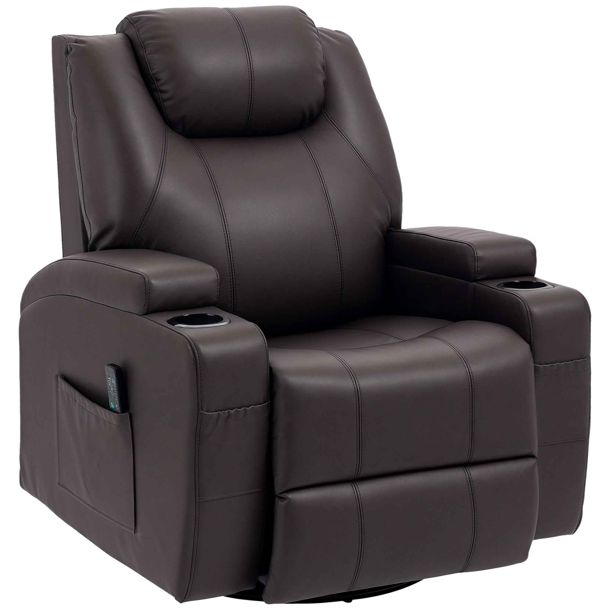 Brady Massage Recliner Chair with Swivel, Rocker Features and 8 Vibration Points-Brown