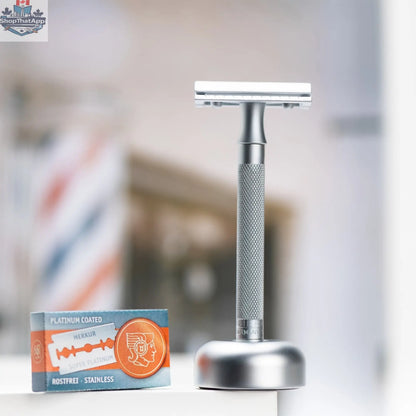 Merkur Razor Set 2-pieces (Razor 22 002 and Stand 4005 002), Matt Chrome, MK-2281002 - Shopthatapp.ca