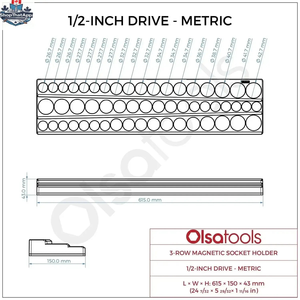 3-Row Magnetic Socket Holder - Shopthatapp.ca