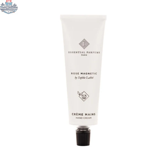 Essential Parfums Rose Magnetic hand cream in 50 ml tube, featuring a floral rose scent and elegant packaging.