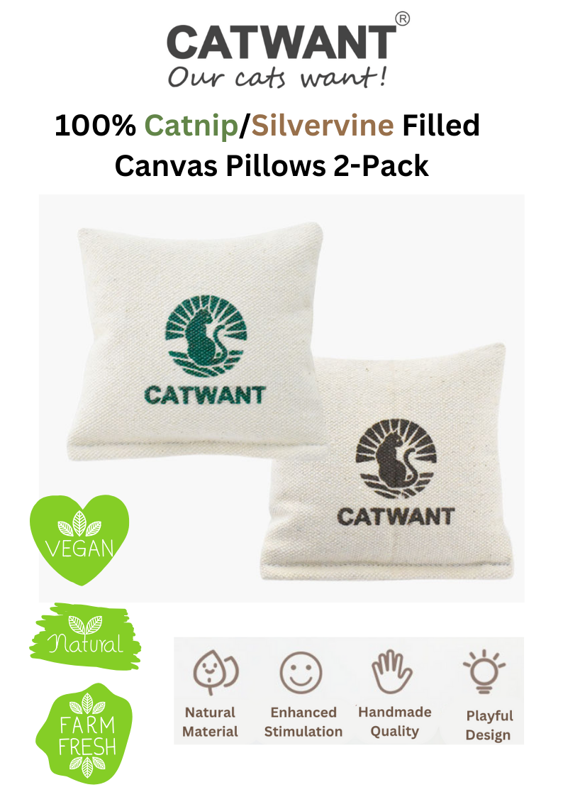 100% Catnip Silvervine Canvas Pillows - Set of 2 for Happy Cats - Shopthatapp.ca