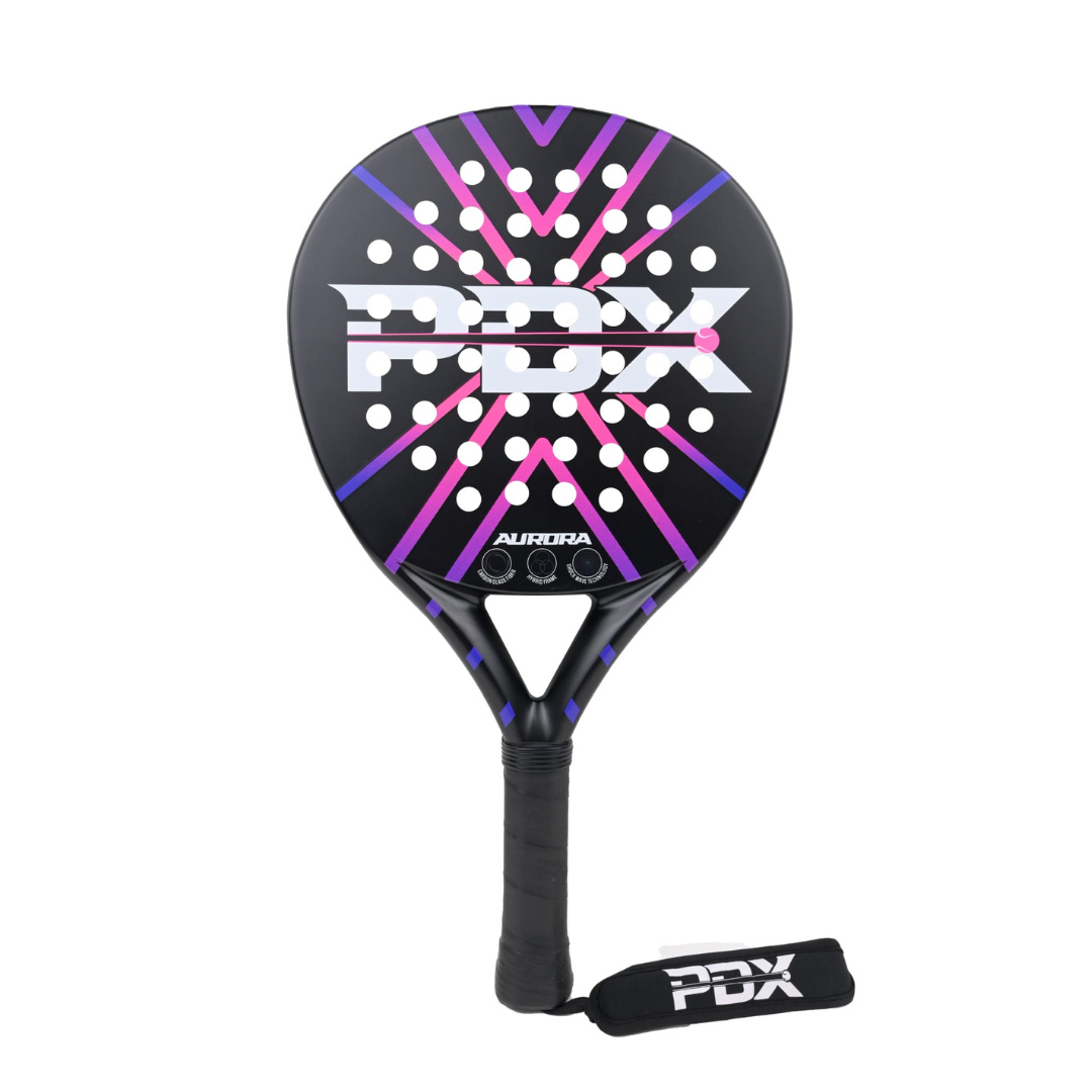 PDX Aurora Beginner Padel Racket | Complimentary Racket Carrier Bag | 30% Carbon 70% Fibreglass | 355g Round | Control