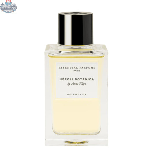 Essential Parfums Néroli Botanica EDP perfume bottle, 100 ml, with elegant floral design and clear glass showcasing the fragrance inside.
