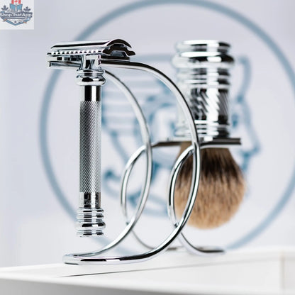 Merkur Shaving Set with MK-38001 Razor, Silver Tip Badger Brush and Curved 3-piece Stand, Chrome - Shopthatapp.ca