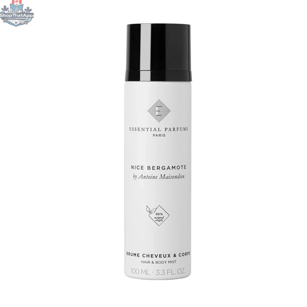 Essential Parfums Nice Bergamote body mist by Onlyblooms Import Inc., 100 ml spray bottle with fresh, citrusy scent.