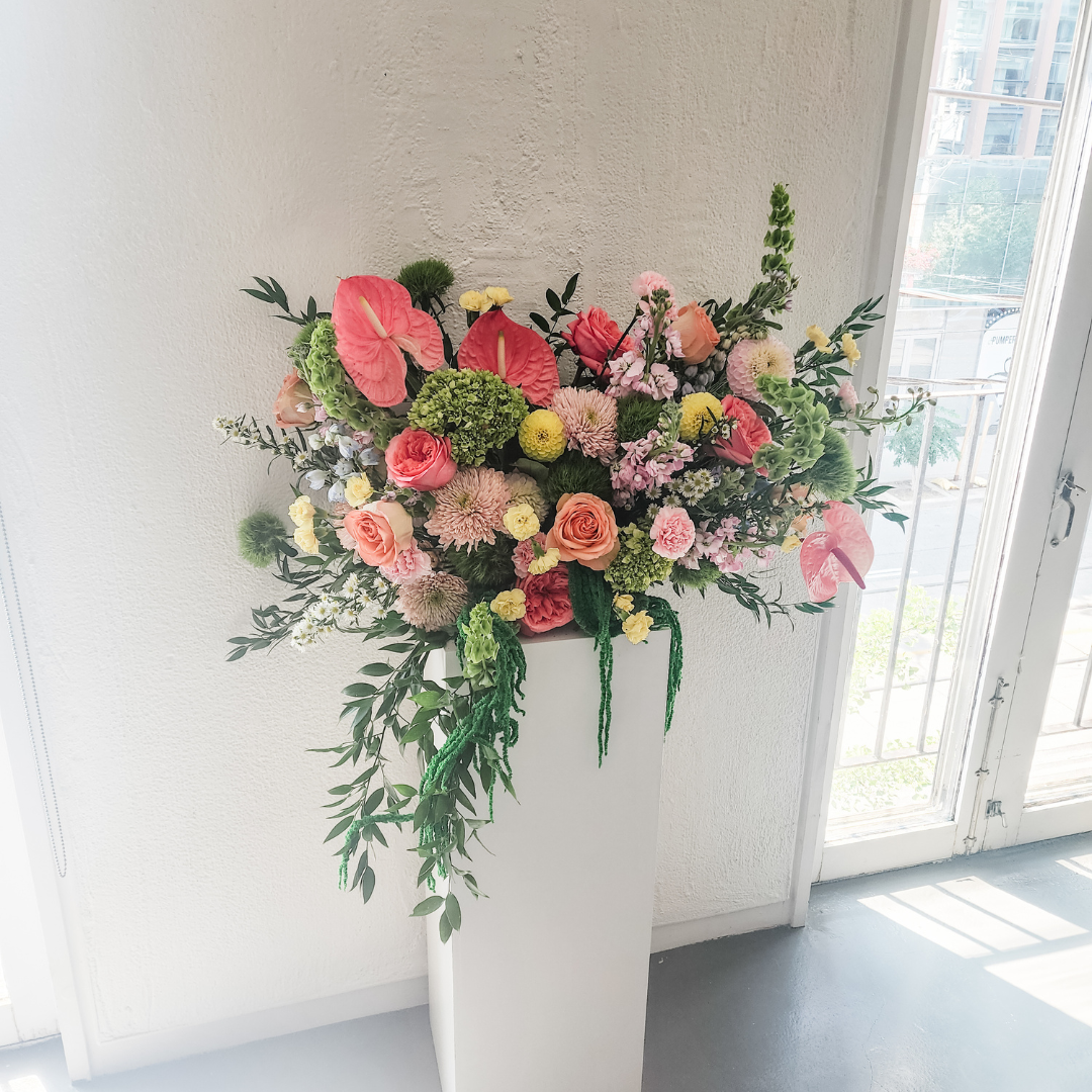 Whimsical Garden Flower Installation – Luxe Seasonal Blooms, 36 x 24 in, Perfect for Weddings & Events