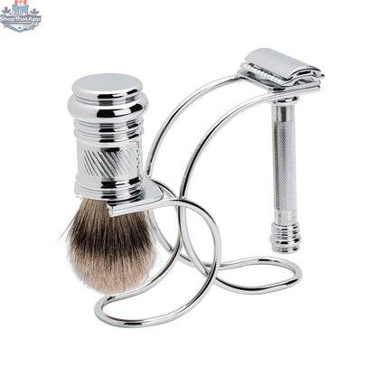Merkur Shaving Set with MK-38001 Razor, Silver Tip Badger Brush and Curved 3-piece Stand, Chrome - Shopthatapp.ca