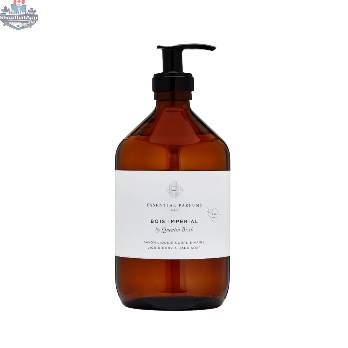 Bois Imperial hand and body soap by Essential Parfums, 500 ml bottle with elegant packaging and natural ingredients.