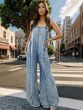Adjustable Strap Denim Overalls with Wide Leg Design - Shopthatapp.ca