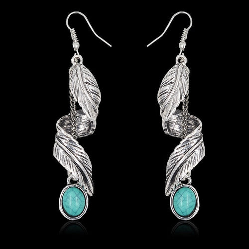 Alloy Leaf Turquoise Leaf Earrings for Stylish Elegance - Shopthatapp.ca
