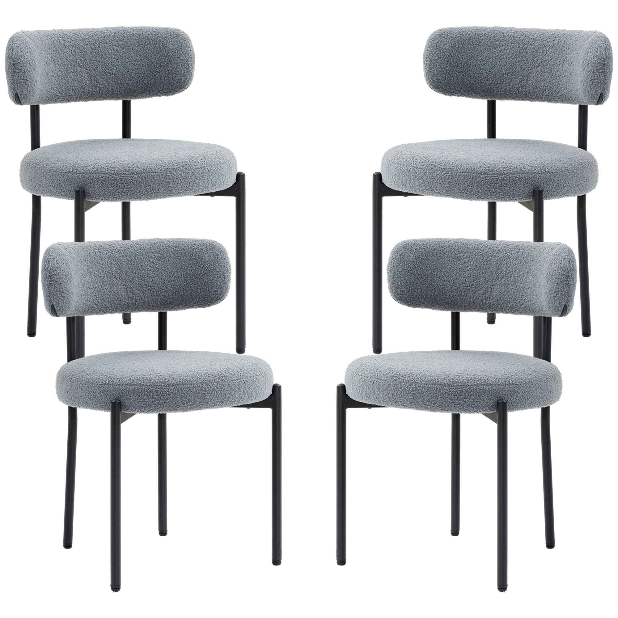 Cruz Modern Dining Chairs with Berber-Fleece Back-Set of 4-Grey