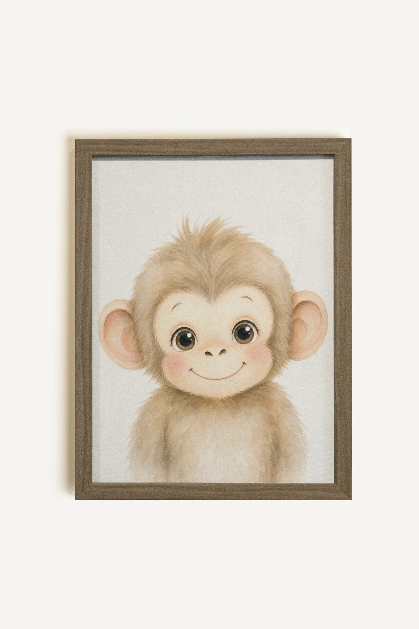 PETIT SINGE Oeuvre sur toile rigide encadré brun chêne - Shopthatapp.ca
