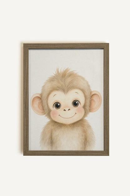 PETIT SINGE Oeuvre sur toile rigide encadré brun chêne - Shopthatapp.ca