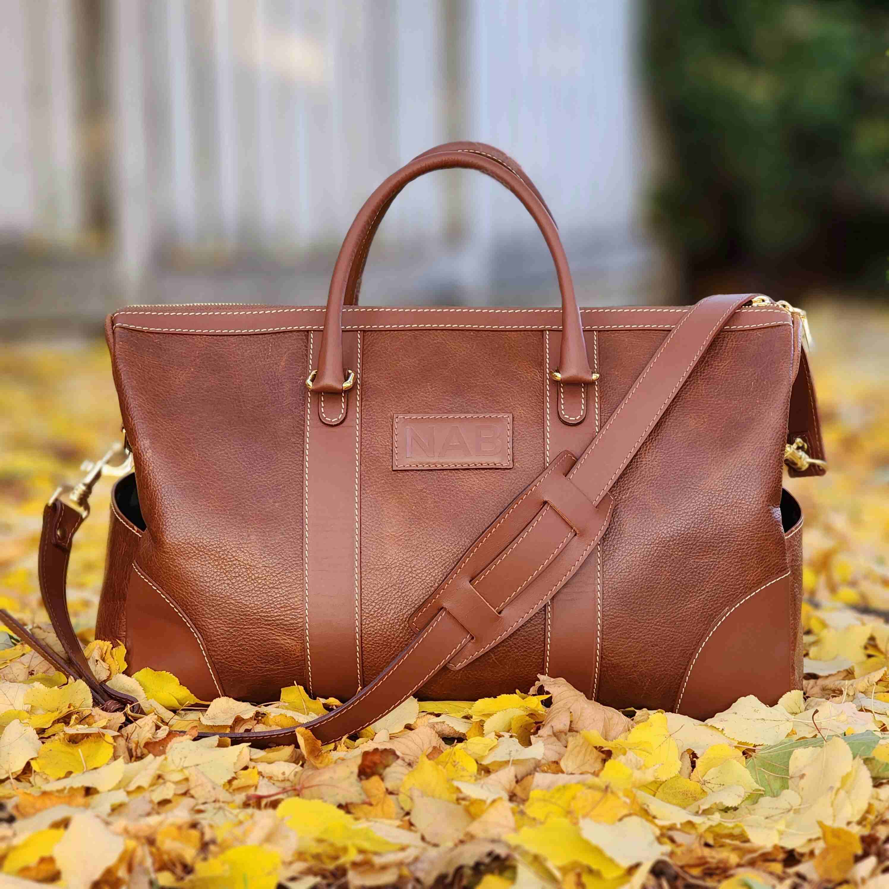The Shield Duffle- Cognac Full-Grain Leather Duffle Bag Made in Canada - Www.Shopthatapp.ca