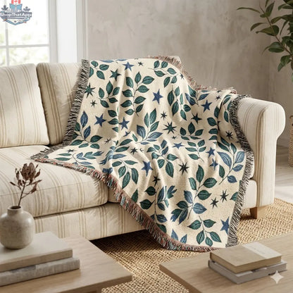 Botanical Star Woven Blanket — Reversible Leaf & Star Pattern Throw - Shopthatapp.ca