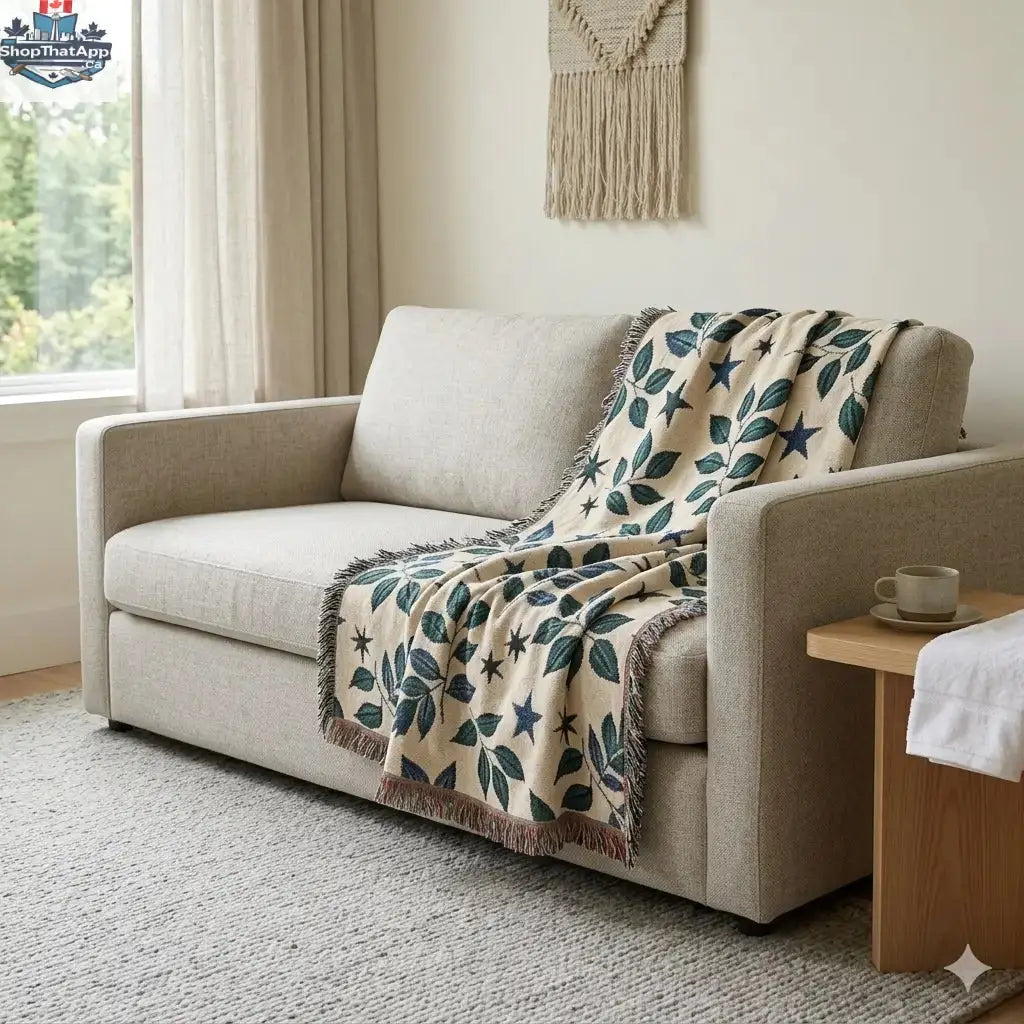 Botanical Star Woven Blanket — Reversible Leaf & Star Pattern Throw - Shopthatapp.ca