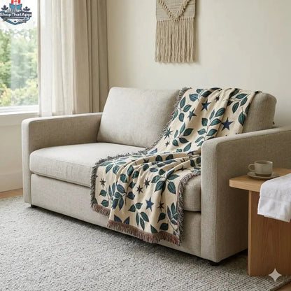 Botanical Star Woven Blanket — Reversible Leaf & Star Pattern Throw - Shopthatapp.ca