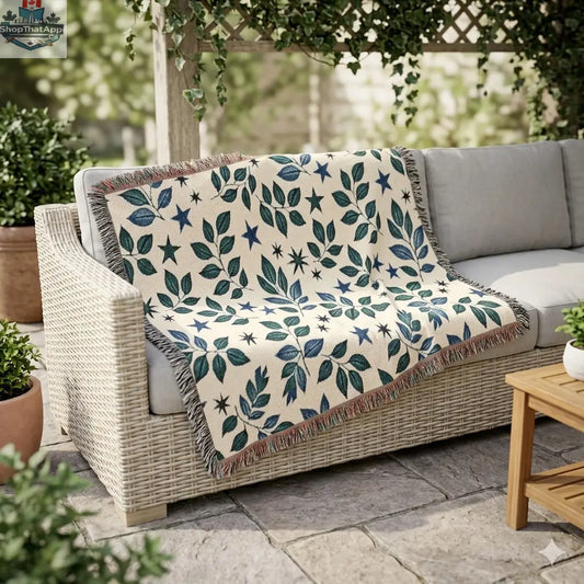 Botanical Star Woven Blanket — Reversible Leaf & Star Pattern Throw - Shopthatapp.ca