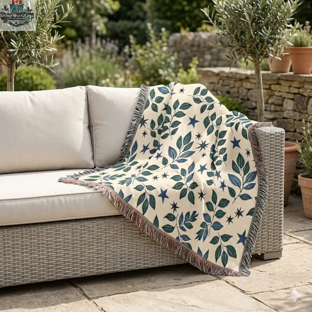 Botanical Star Woven Blanket — Reversible Leaf & Star Pattern Throw - Shopthatapp.ca