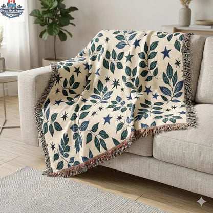 Botanical Star Woven Blanket — Reversible Leaf & Star Pattern Throw - Shopthatapp.ca