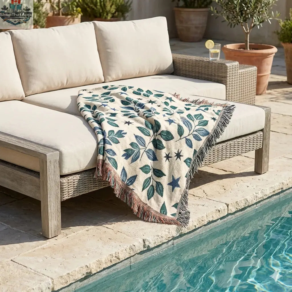Botanical Star Woven Blanket — Reversible Leaf & Star Pattern Throw - Shopthatapp.ca