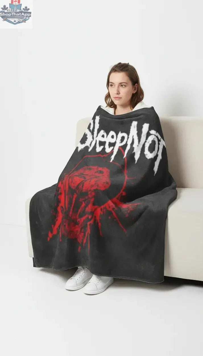 Slipknot band throw blanket featuring dark, artistic band logo and graphic design, perfect for cozying up with music memorabilia.