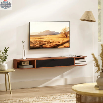 Lennox 55" Floating TV Stand for TVs up to 65" with Flip Drawer-Walnut - Shopthatapp.ca