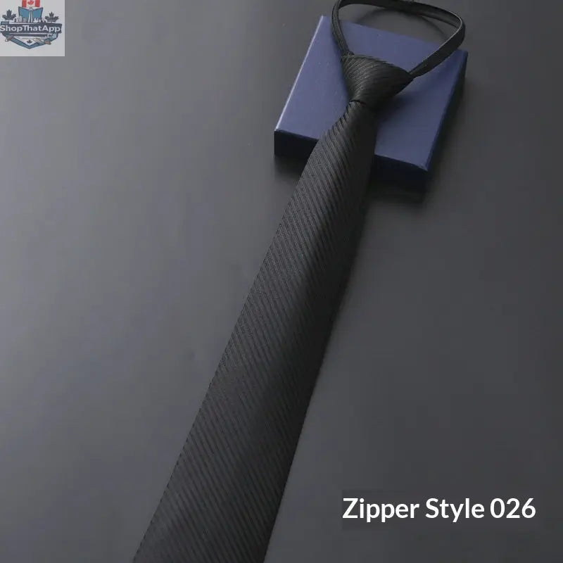 Mens Business Formal Zipper Tie With Blue Stripes - Shopthatapp.ca