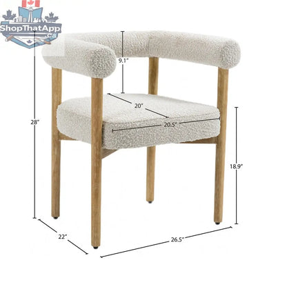 Cream Svea Boucle Dining Chair by Hygge Design House with plush boucle upholstery and wooden legs, modern and comfortable dining chair.