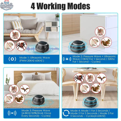 EX-STOCK Canada ultrasonic rodent repellent device with strobe light, four modes, and frequency range for mouse, rat, and squirrel control
