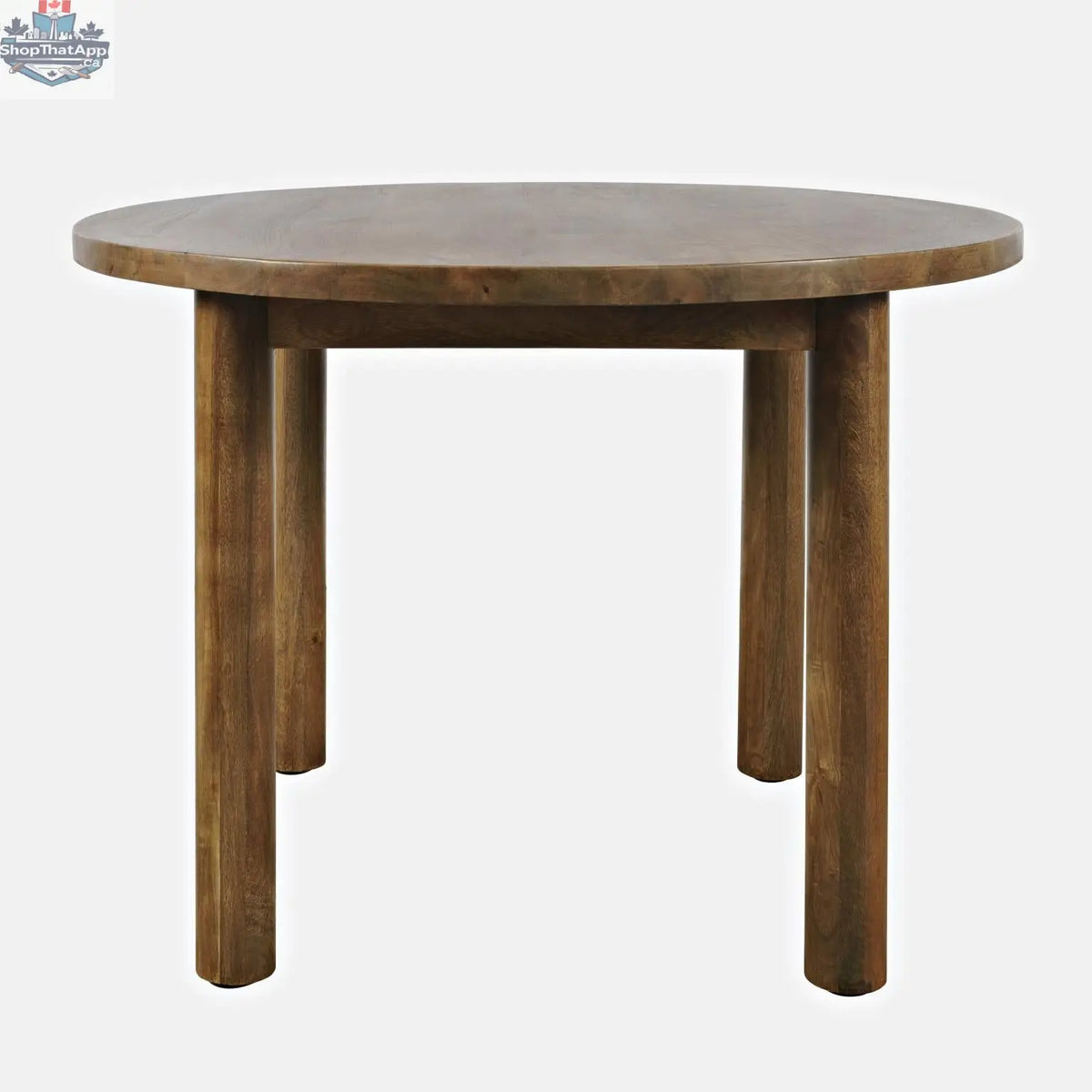 Hygge Design House Frigg round dining table with wooden finish, shown from the front view, perfect for modern dining rooms.