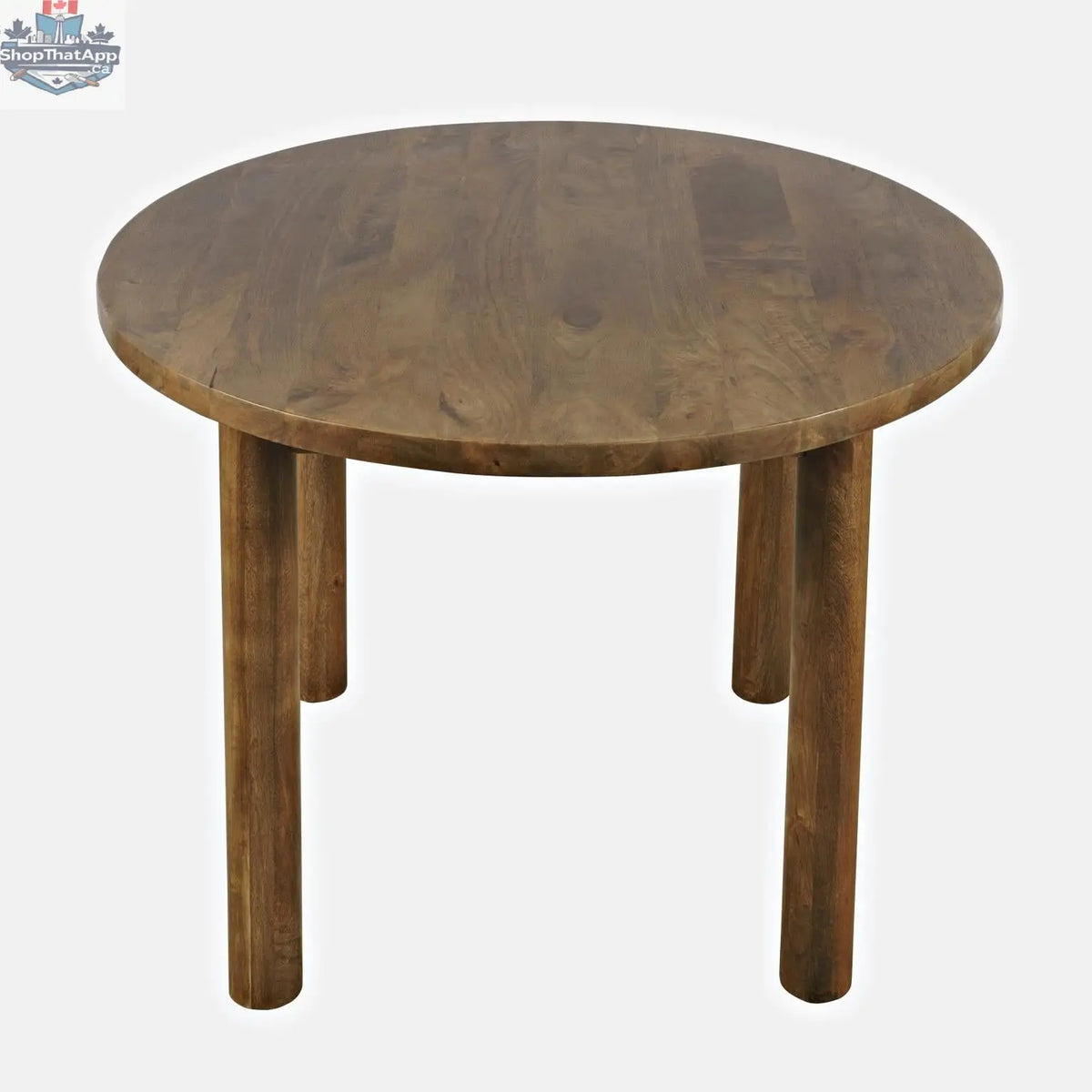 Hygge Design House Frigg round dining table with wooden finish, showcasing a smooth circular tabletop and sturdy base.