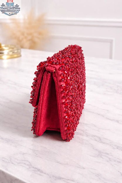 Elevate Your Style with the Ruby Royale Crystal Evening Bag - Shopthatapp.ca