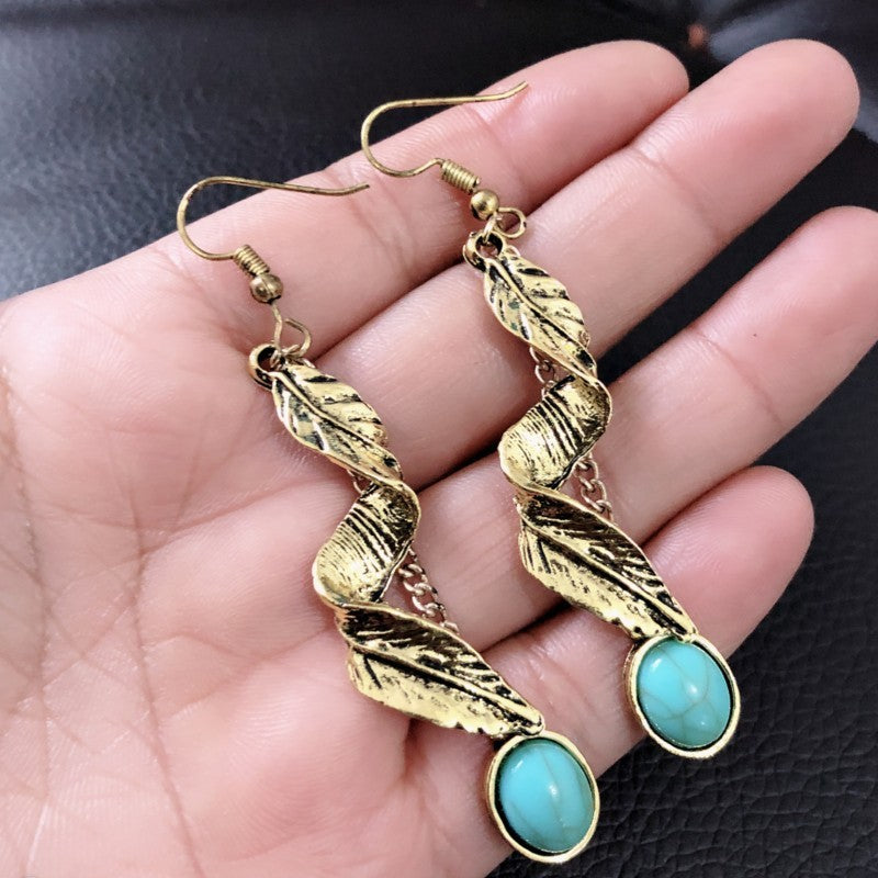 Alloy Leaf Turquoise Leaf Earrings for Stylish Elegance - Shopthatapp.ca