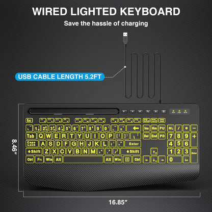 Wired Keyboard Mouse Combo – Large Print Backlit with Ergonomic Wrist Rest & 6-DPI RGB Mouse--www.Shopthatapp.ca-ebasketonline