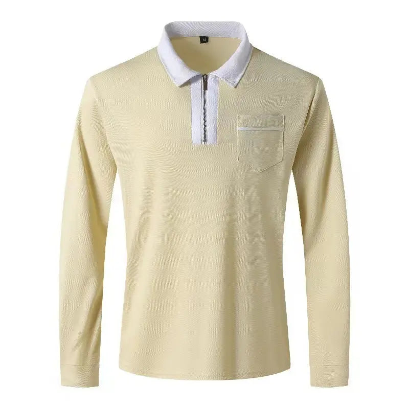 Men's 2024 Autumn Zipper Polo shirt with long sleeves, stylish fashion in a trendy design, featuring a zipper front and comfortable fit.