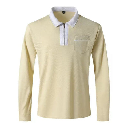 Men's 2024 Autumn Zipper Polo shirt with long sleeves, stylish fashion in a trendy design, featuring a zipper front and comfortable fit.