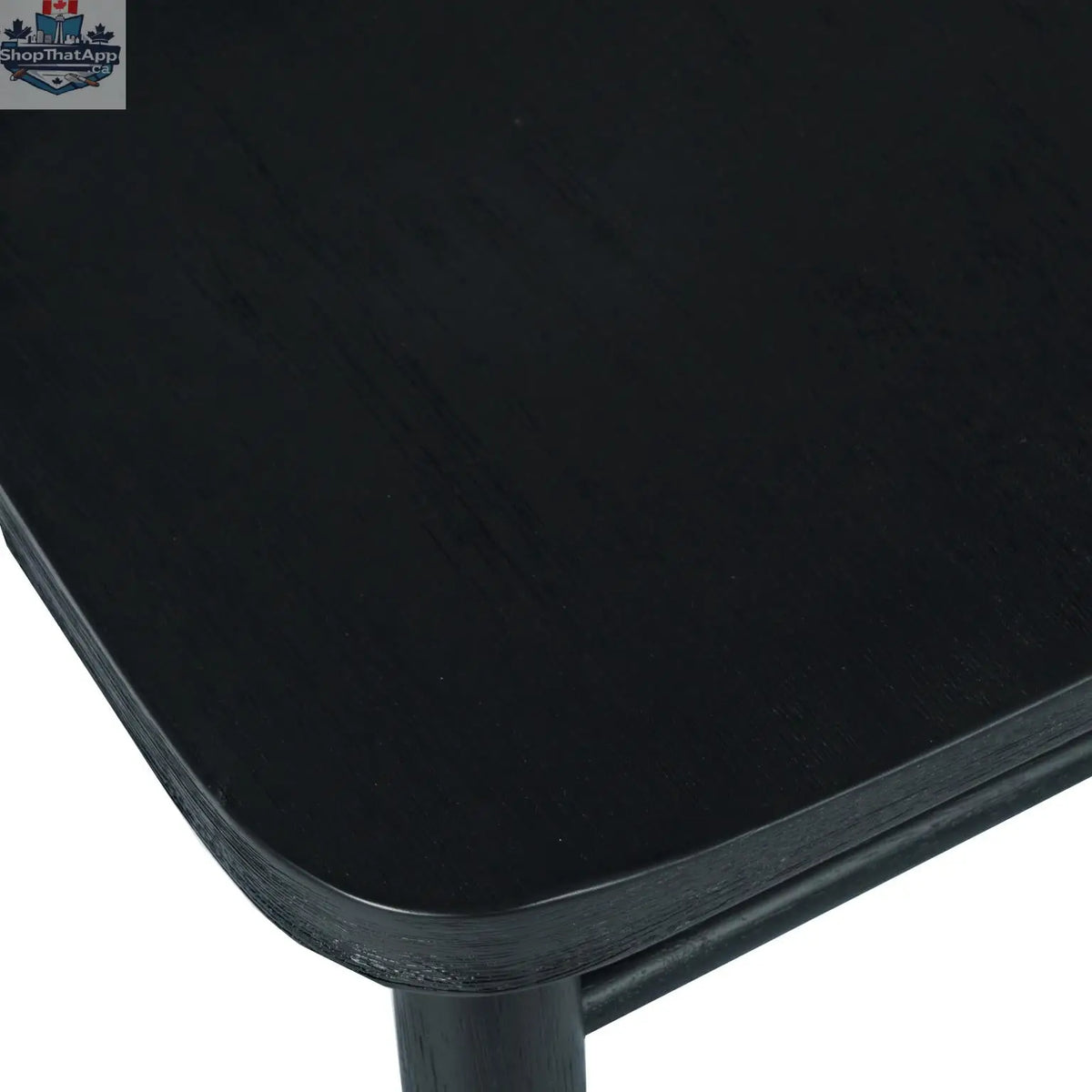 Black Fitz dining chair by Hygge Design House with sleek modern design and wooden legs, shown from a side angle.