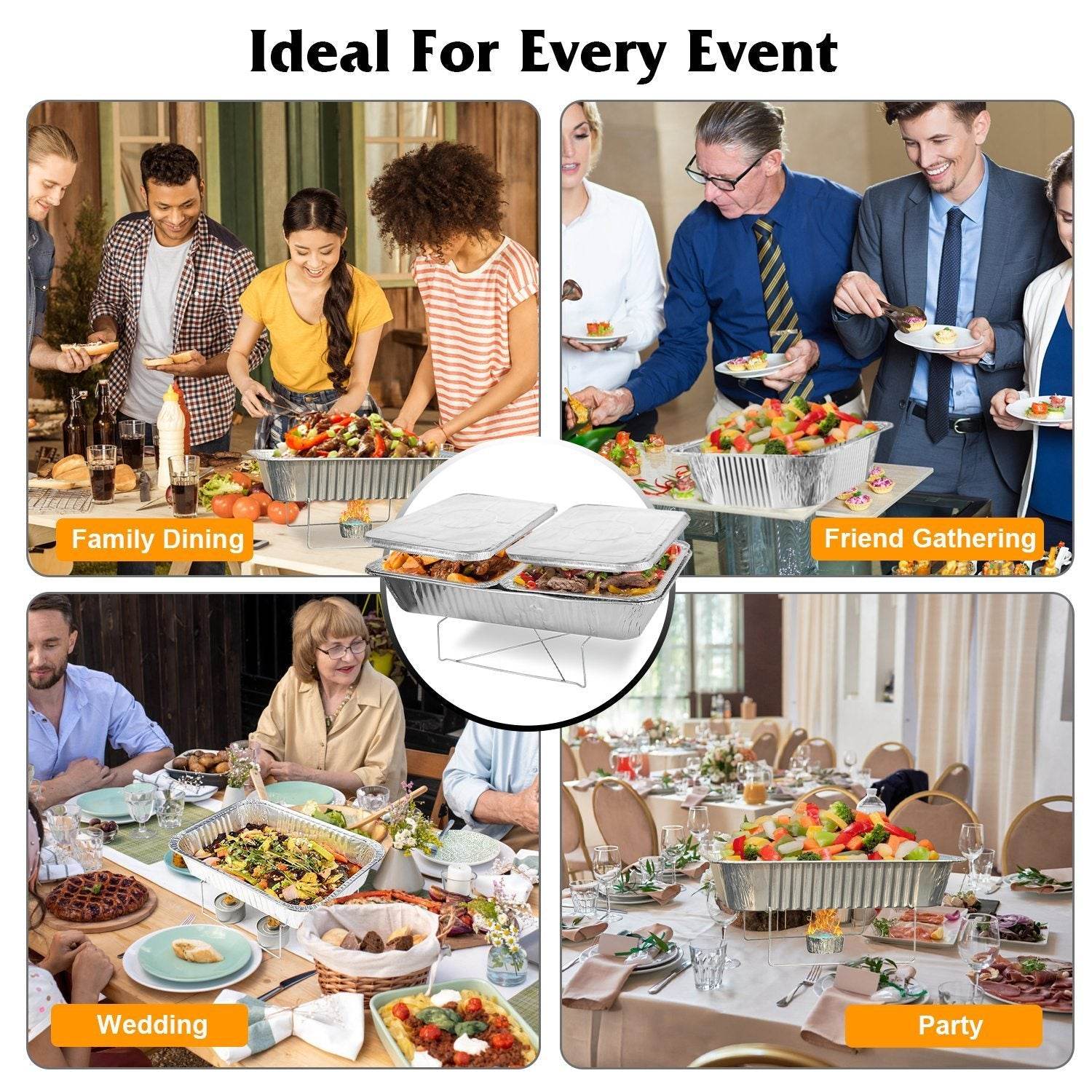 42Pcs Serve 6 Guests Disposable Chafing Dish Buffet Set Chafing Servers With Covers Spoons Forks Tongs Full-Size Pans Food Warmers For Parties Events Catering Supplies With Utensils And Lids