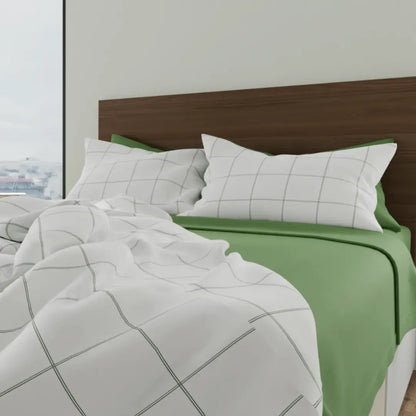 Organic cotton duvet cover set with pillowcases from Skylark+Owl Canada featuring a crisp percale weave and subtle design.