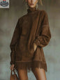 Women's Loose Tassel Suede Dress - Long Sleeve Pocket Dress - Shopthatapp.ca