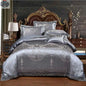 Jacquard cotton bedding set by SLOTH Nation with a luxurious silk-satin finish duvet cover and matching bed sheet.
