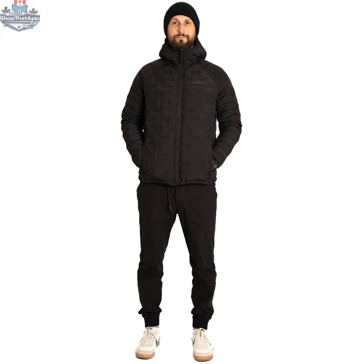 Northern Sun Dawson down jacket, insulated winter jacket with hood, featuring quilted design and adjustable cuffs.